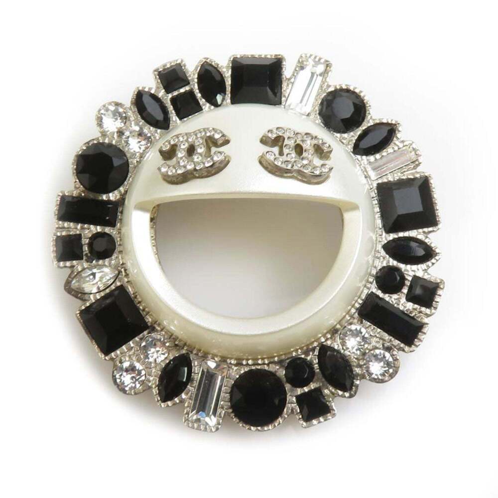 CHANEL Black Logo Brooch